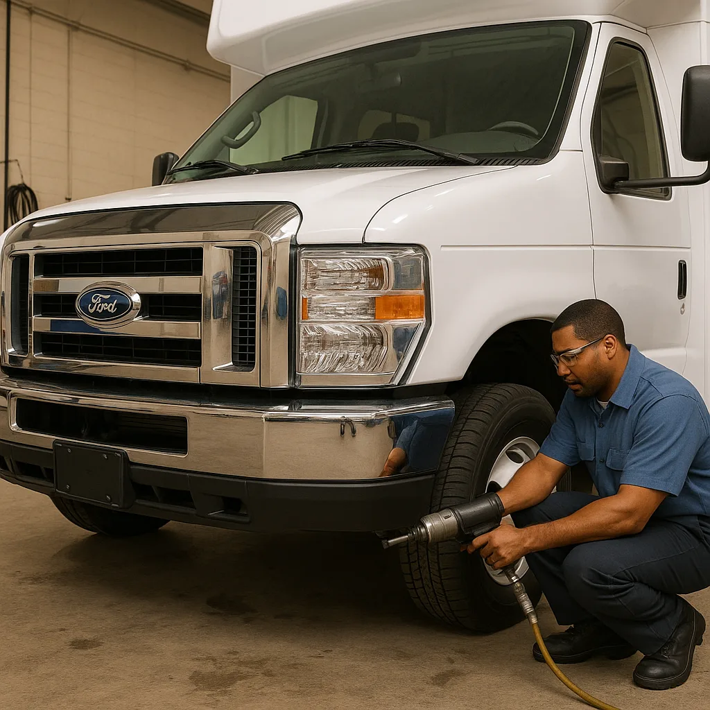 Mechanic servicing a RO Bus shuttle as part of a proactive shuttle bus maintenance plan